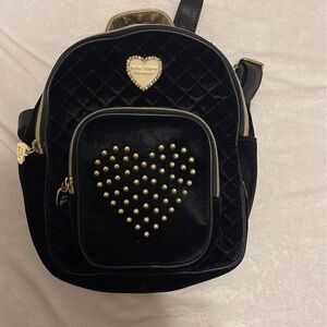 Betsy Johnson small Black Quilted Heart Backpack